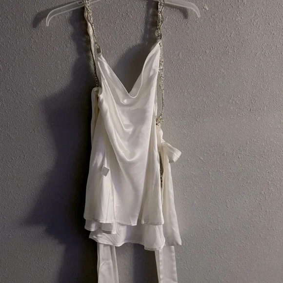 Elegant White Satin Mini Dress - Picture 7 of 7